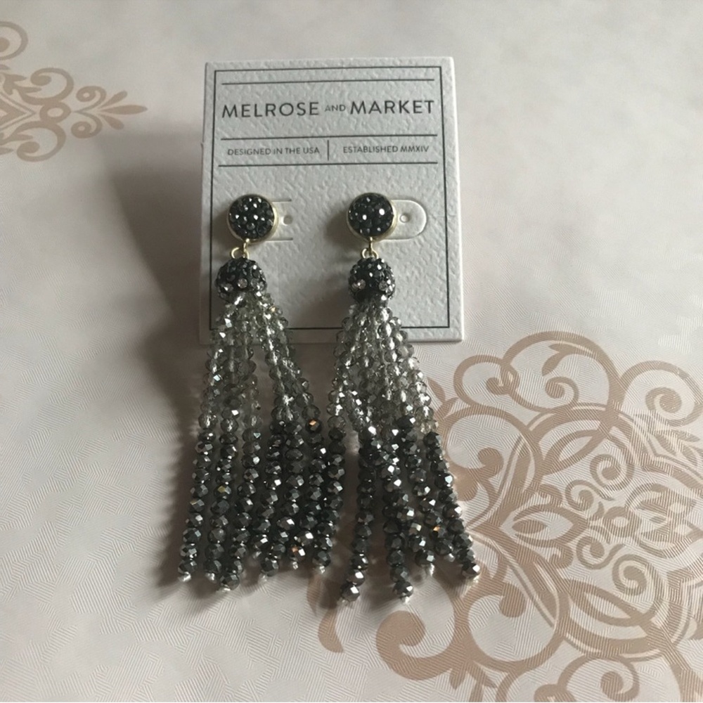 Melrose and Market Jet and silver Beaded Earrings